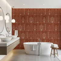 Mughal Terracotta Floral Archway Wall Mural