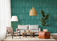 Mughal Garden Teal Archways Wall Mural