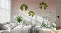 Misty Tropical Palms and Pomegranate Grove Wall Mural