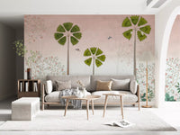 Misty Tropical Palms and Pomegranate Grove Wall Mural