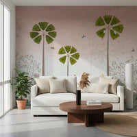 Misty Tropical Palms and Pomegranate Grove Wall Mural