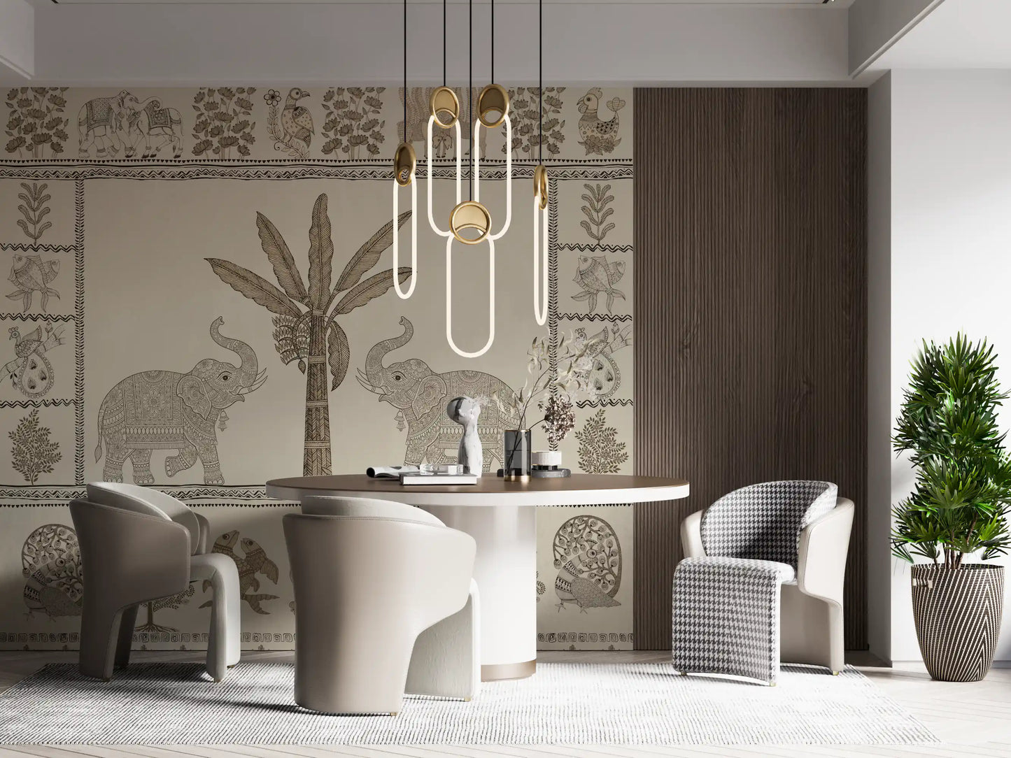 Indian Heritage Elephant and Tree Scene Wall Mural