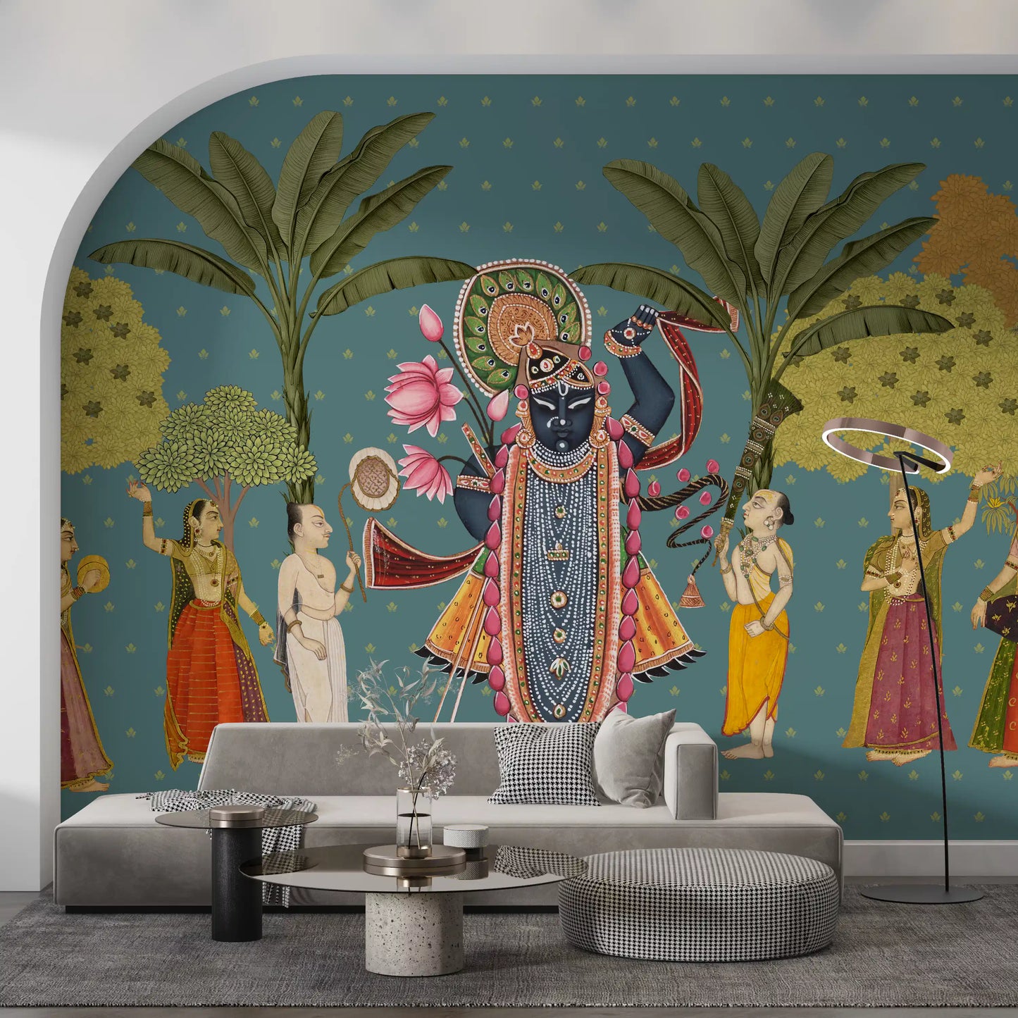 Krishna Divine Garden Illustration Wall Mural