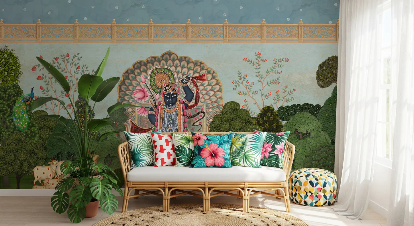 Krishna Divine Garden Landscape Wall Mural