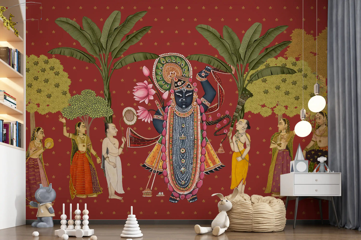 Krishna and Gopis Traditional Indian Art Wall Mural