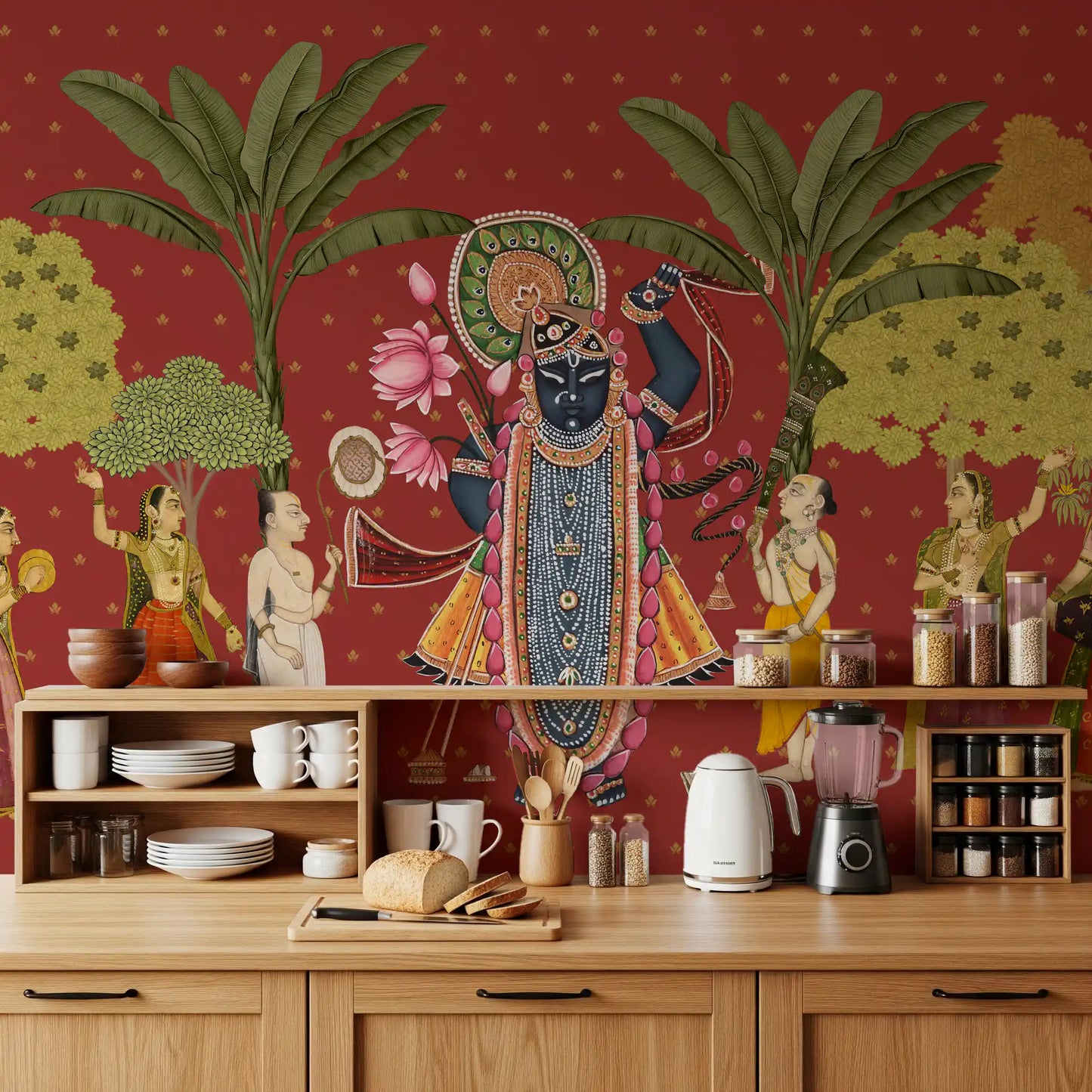 Krishna and Gopis Traditional Indian Art Wall Mural