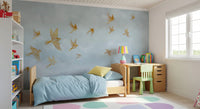 Golden Avian Flight in Misty Clouds Wall Mural