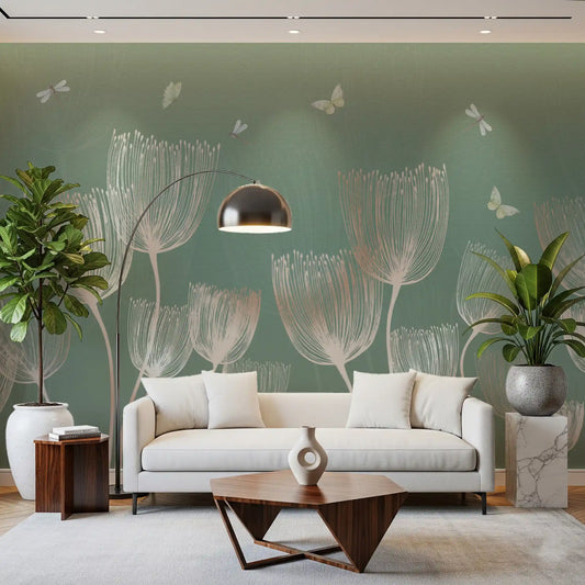 Copper-tipped blooms sketch a calm living room wall mural GD12192
