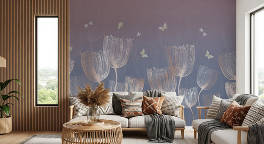 Ethereal meadow sketch wall mural cools a calm living room GD12193
