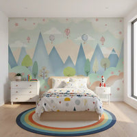 Dreamy Hot Air Balloon Mountain Adventure Wall Mural