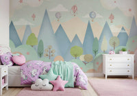 Dreamy Hot Air Balloon Mountain Adventure Wall Mural