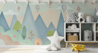 Dreamy Hot Air Balloon Mountain Adventure Wall Mural