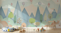 Dreamy Hot Air Balloon Mountain Adventure Wall Mural