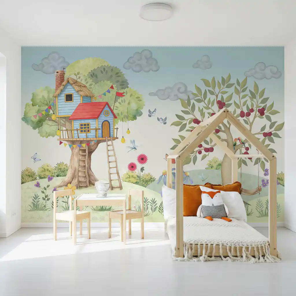 Whimsical Treehouse Garden Adventure Wall Mural