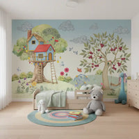 Whimsical Treehouse Garden Adventure Wall Mural
