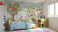 Whimsical Treehouse Garden Adventure Wall Mural