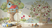 Whimsical Treehouse Garden Adventure Wall Mural