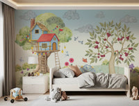 Whimsical Treehouse Garden Adventure Wall Mural