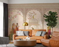 Krishna and Gopis Traditional Indian Court Scene Wall Mural