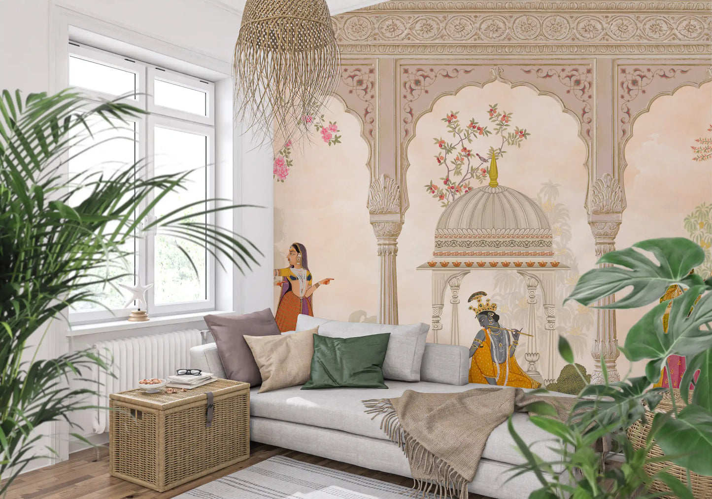 Krishna and Gopis Traditional Indian Court Scene Wall Mural