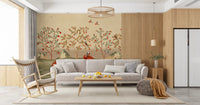 Crimson Cranes in Pomegranate Grove Wall Mural