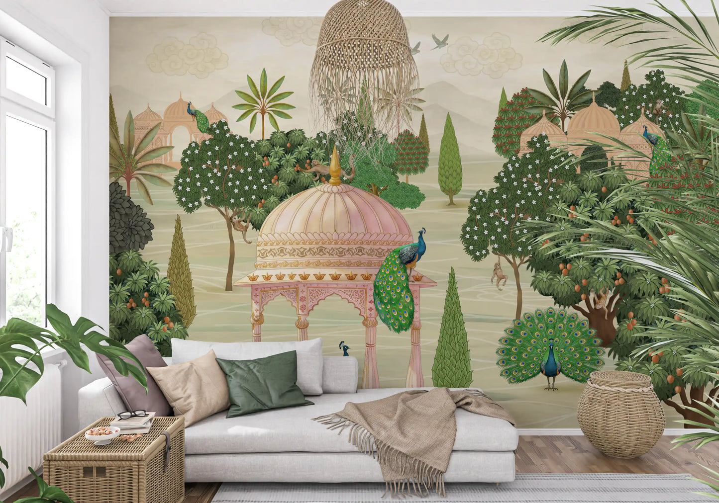 Royal Garden Peacocks and Temples Wall Mural