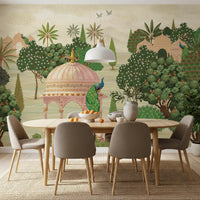 Royal Garden Peacocks and Temples Wall Mural