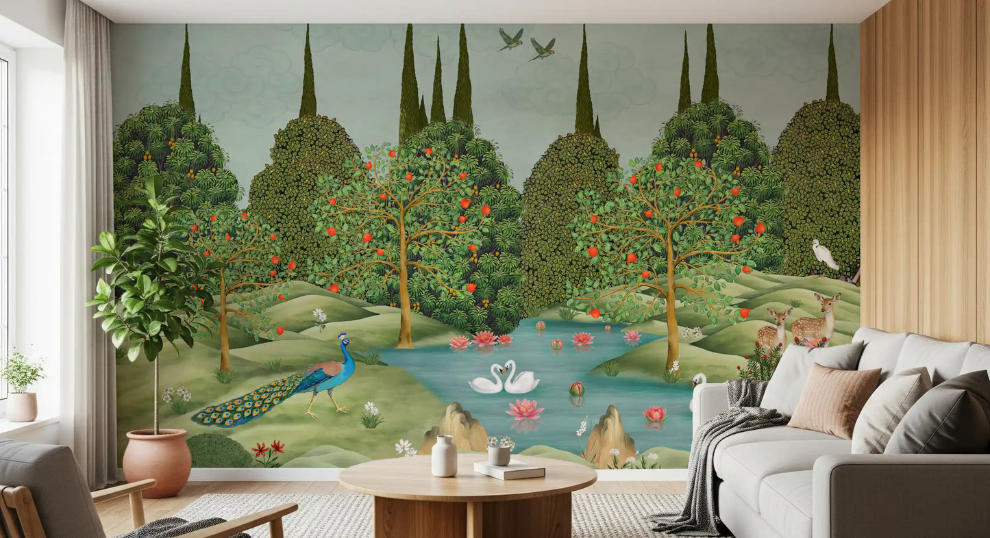 Enchanted Garden Wildlife Scene Wall Mural