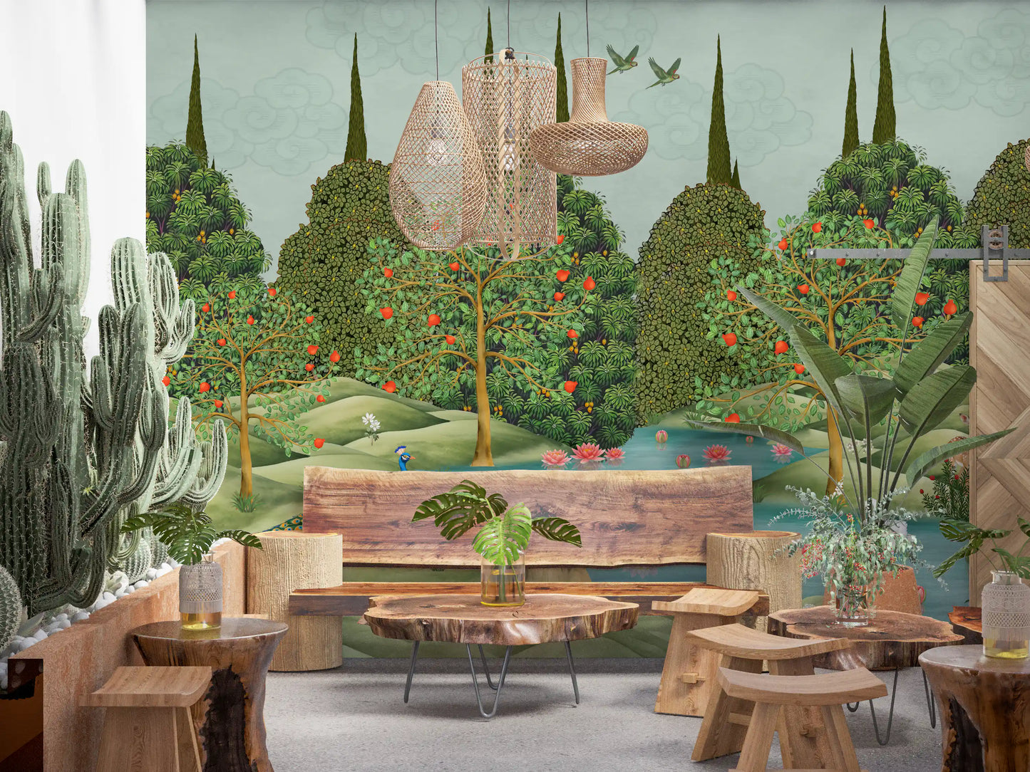Enchanted Garden Wildlife Scene Wall Mural