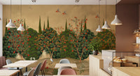 Botanical Pomegranate Orchard Illustration Wall Mural