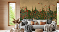 Botanical Pomegranate Orchard Illustration Wall Mural