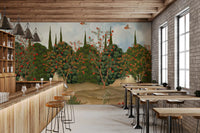 Orchard of Cranes and Pomegranates Wall Mural