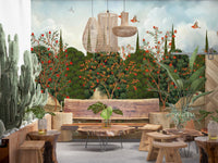 Orchard of Cranes and Pomegranates Wall Mural