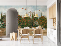 Orchard of Cranes and Pomegranates Wall Mural