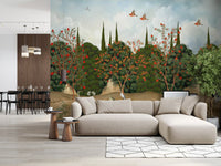 Orchard of Cranes and Pomegranates Wall Mural