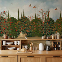 Orchard of Cranes and Pomegranates Wall Mural