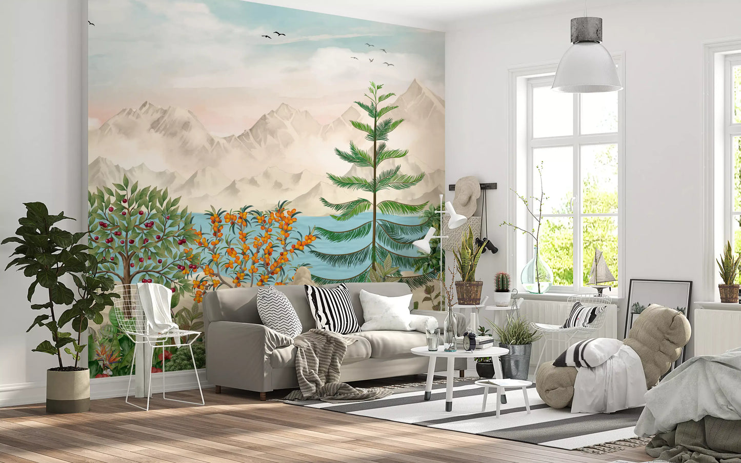 Serene Mountain Orchard Vista Wall Mural