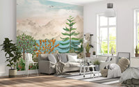 Serene Mountain Orchard Vista Wall Mural