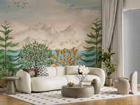 Serene Mountain Orchard Vista Wall Mural