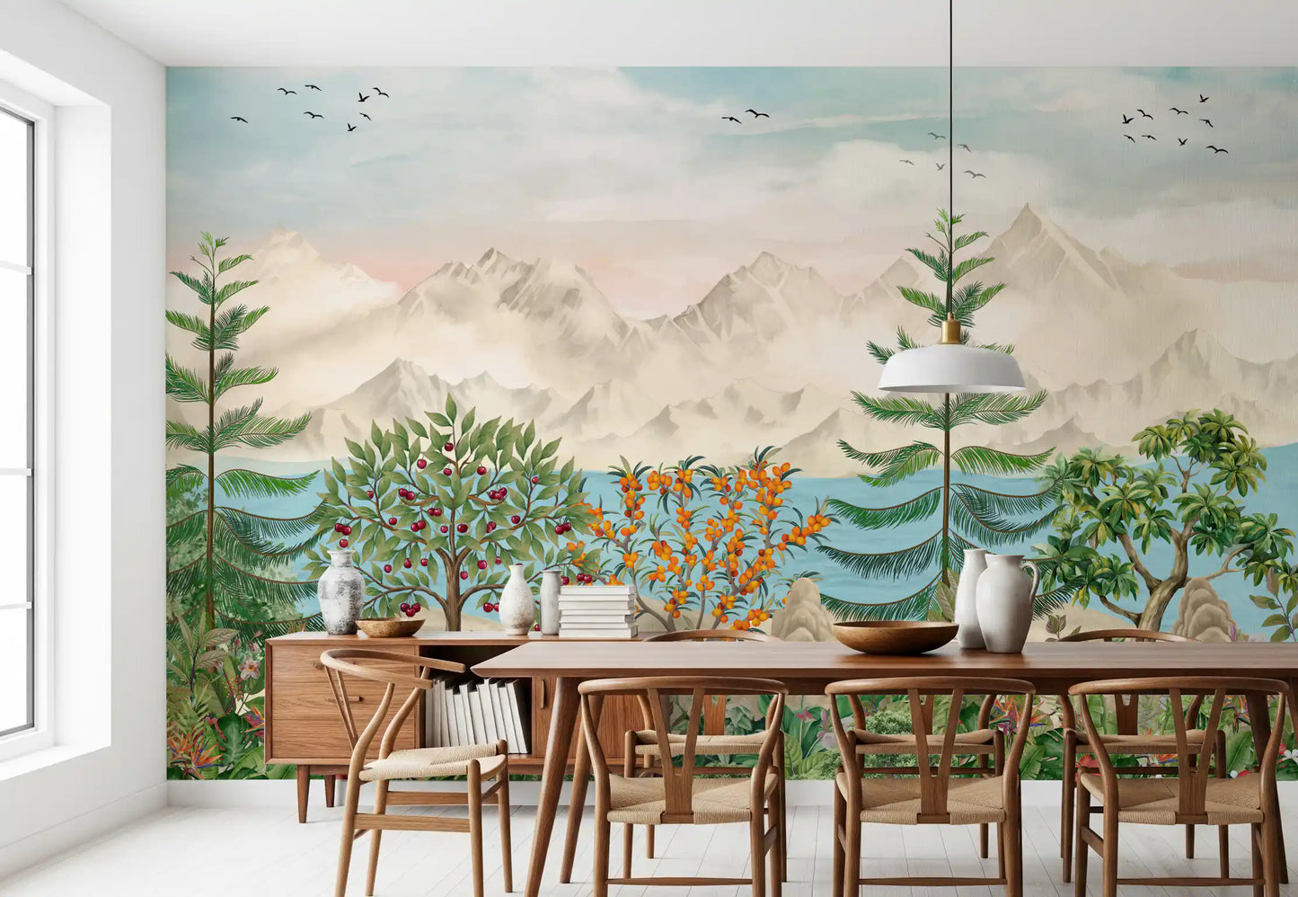Serene Mountain Orchard Vista Wall Mural