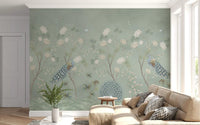 Sage Garden Peacock Scene Wall Mural
