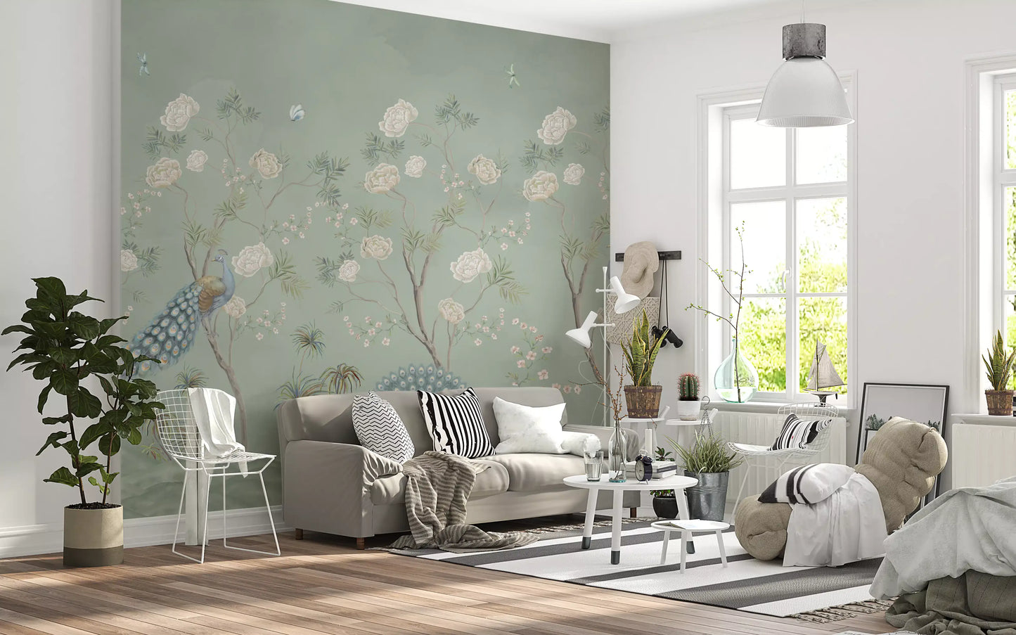 Sage Garden Peacock Scene Wall Mural