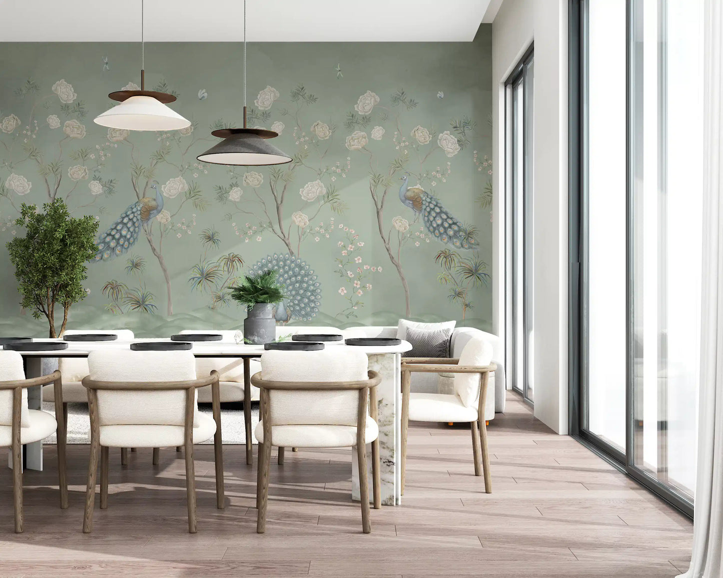 Sage Garden Peacock Scene Wall Mural