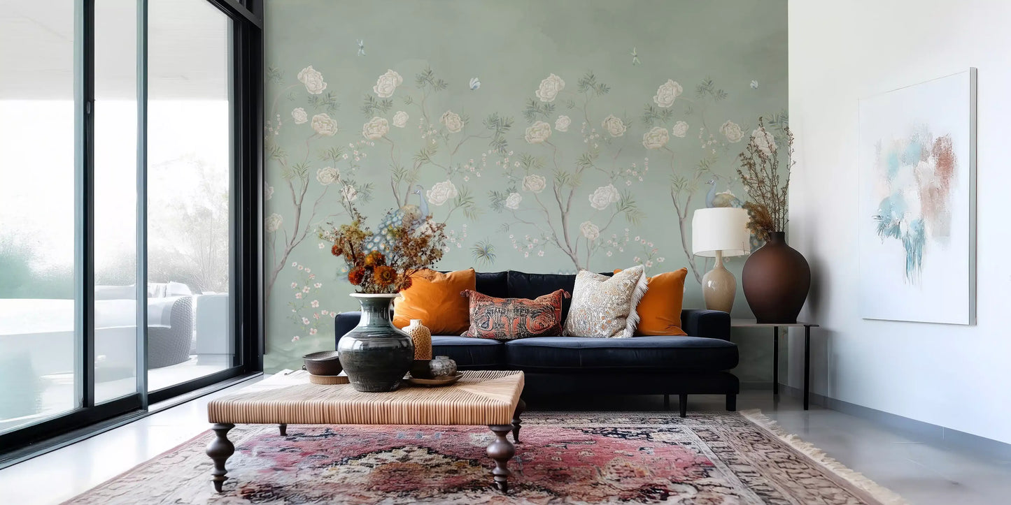 Sage Garden Peacock Scene Wall Mural