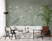 Sage Garden Peacock Scene Wall Mural