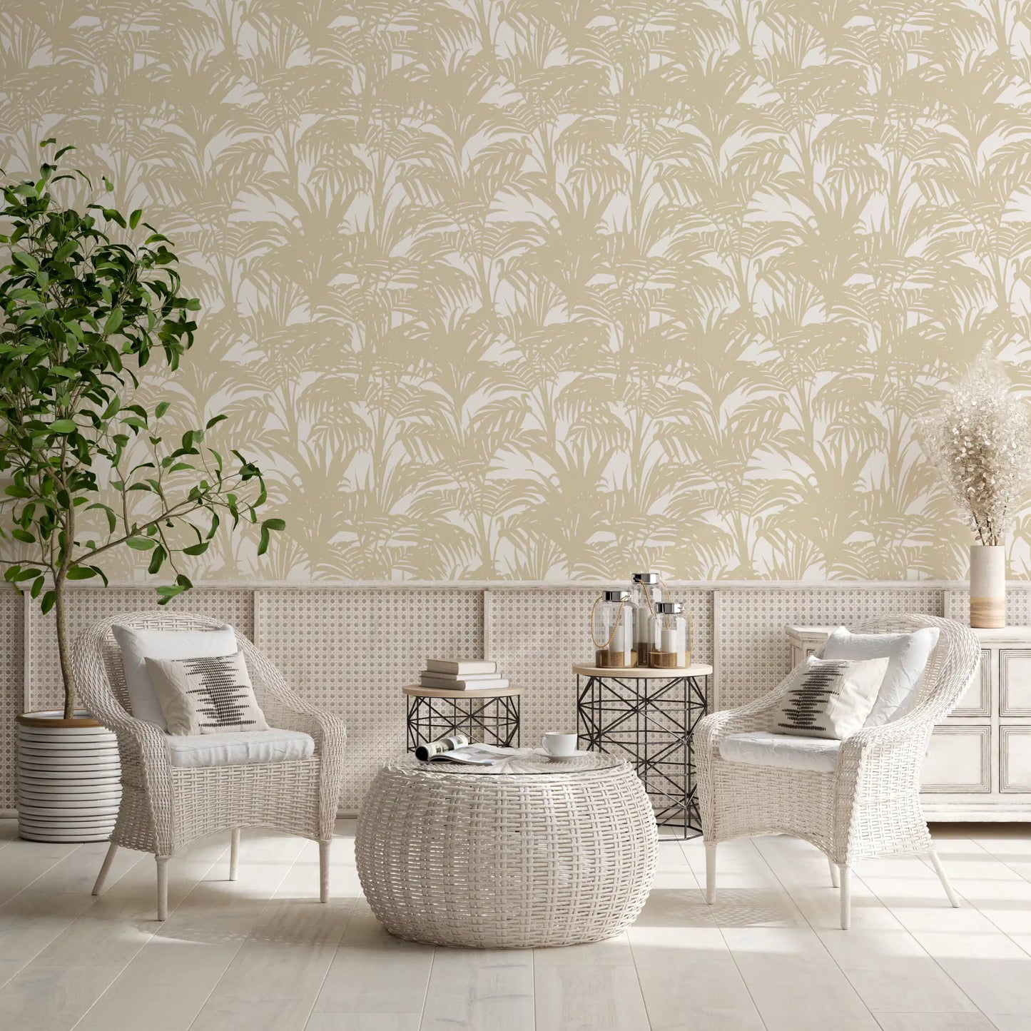 Minimalist Tropical Frond Pattern Wallpaper⁠