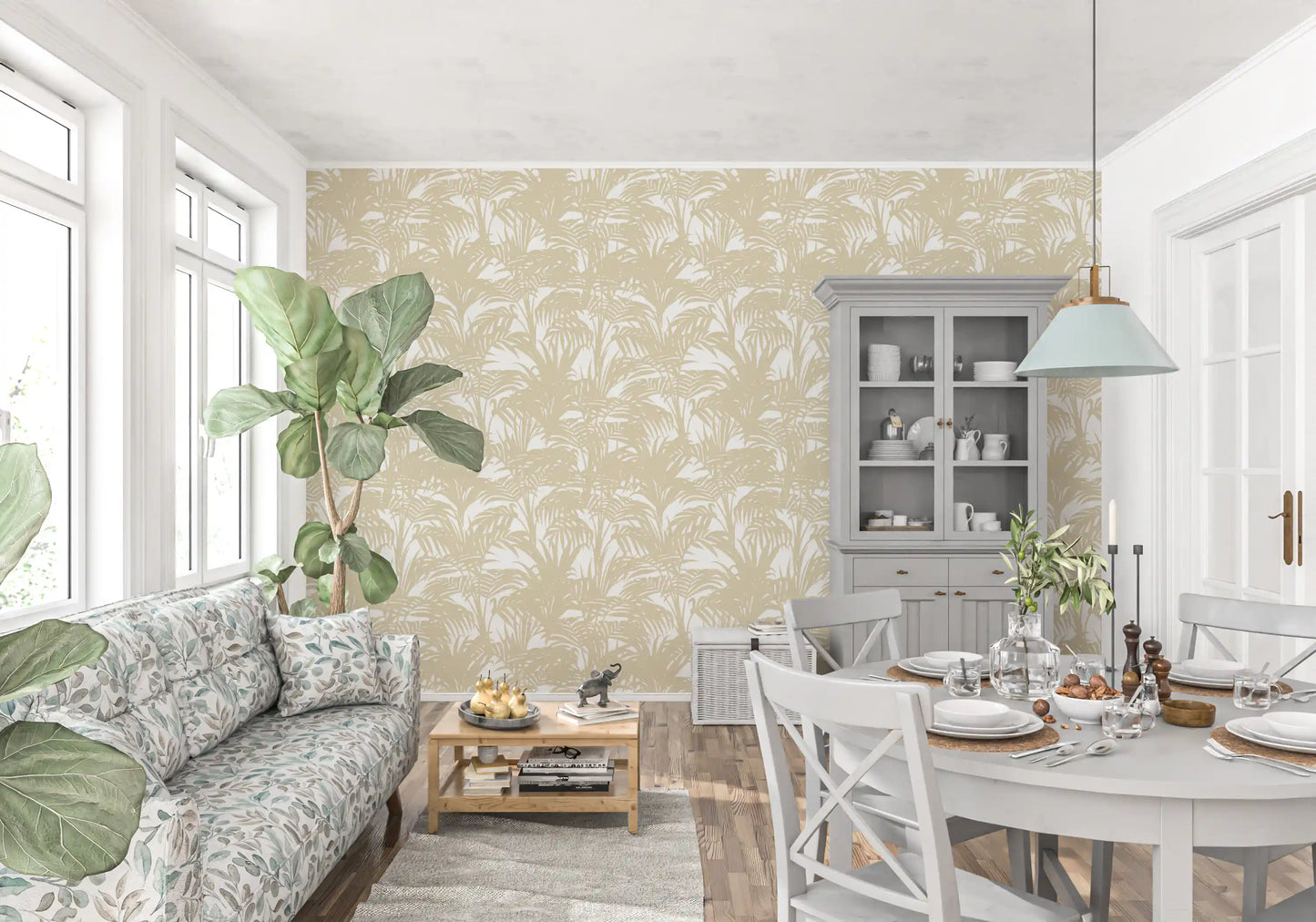 Minimalist Tropical Frond Pattern Wallpaper⁠