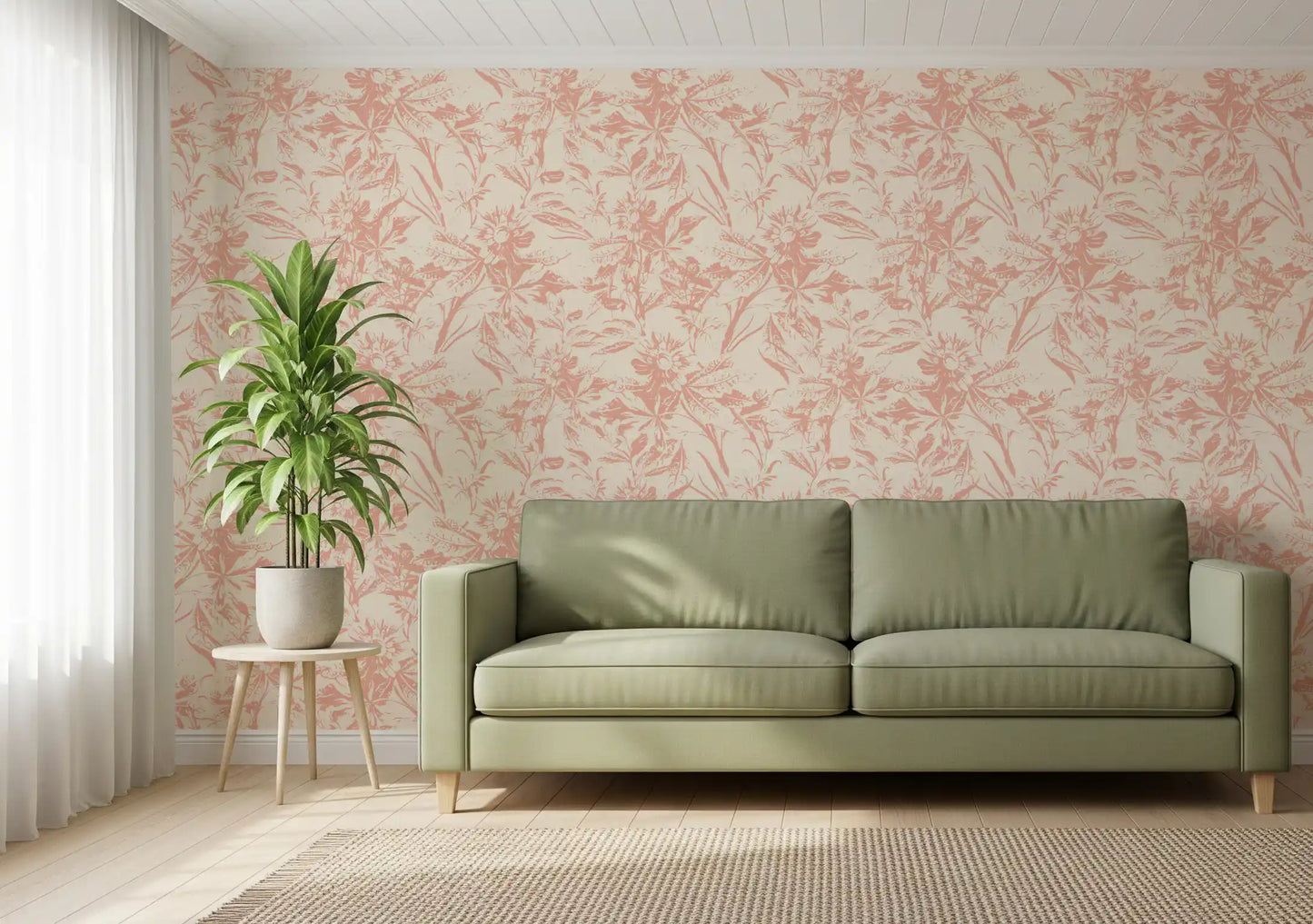 Soft Blush Botanical Sketch Wallpaper⁠