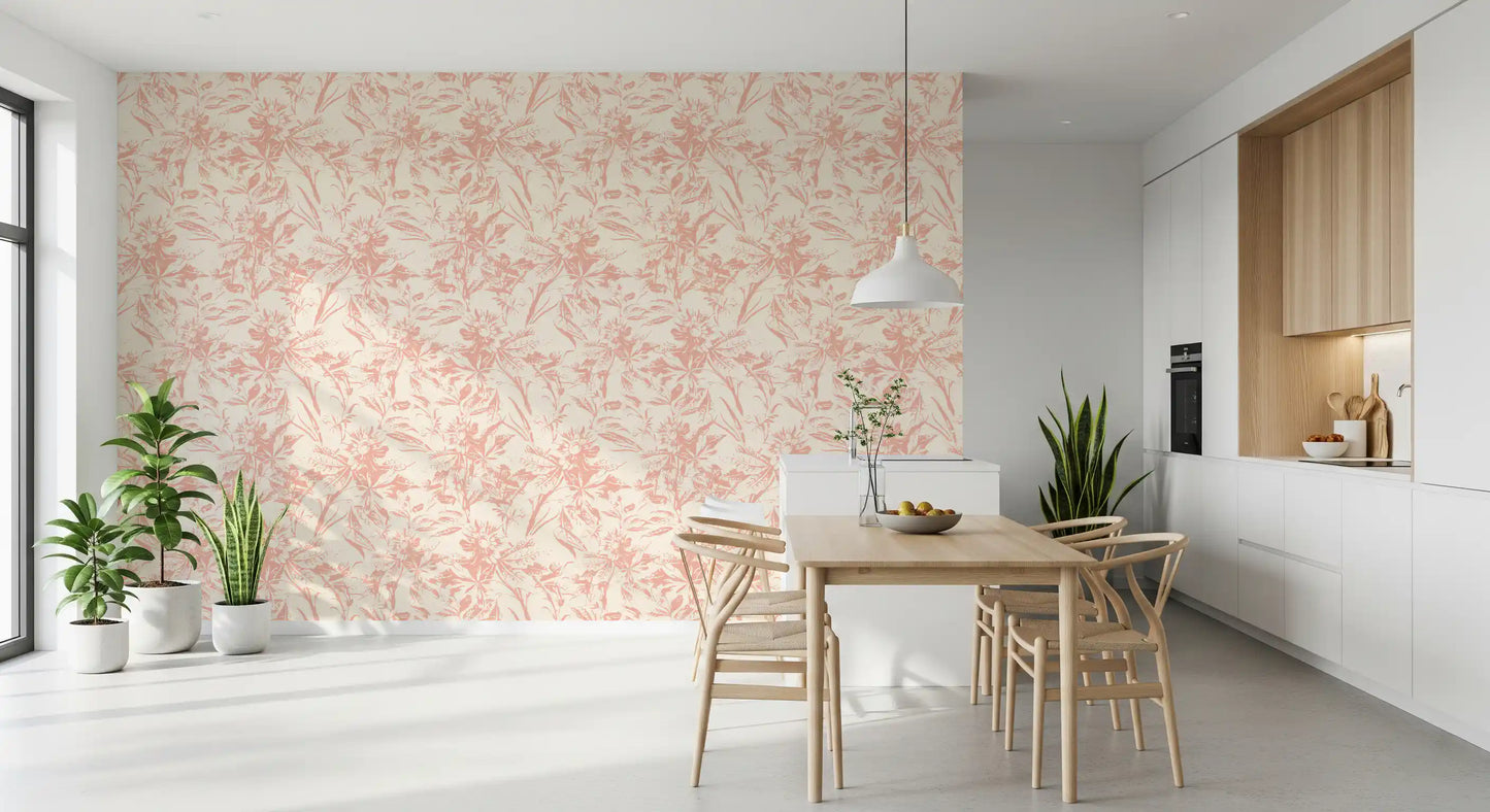 Soft Blush Botanical Sketch Wallpaper⁠