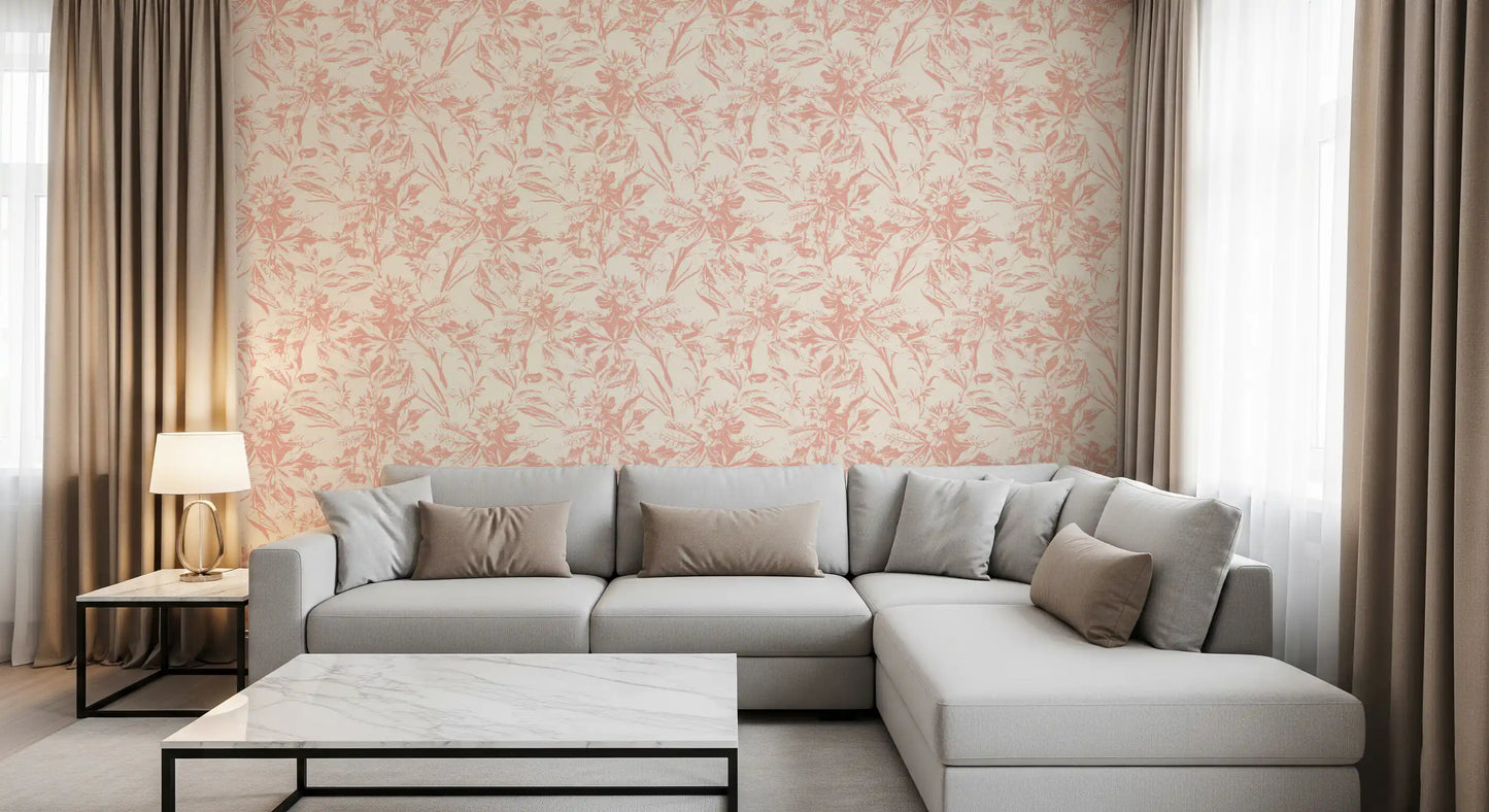 Soft Blush Botanical Sketch Wallpaper⁠